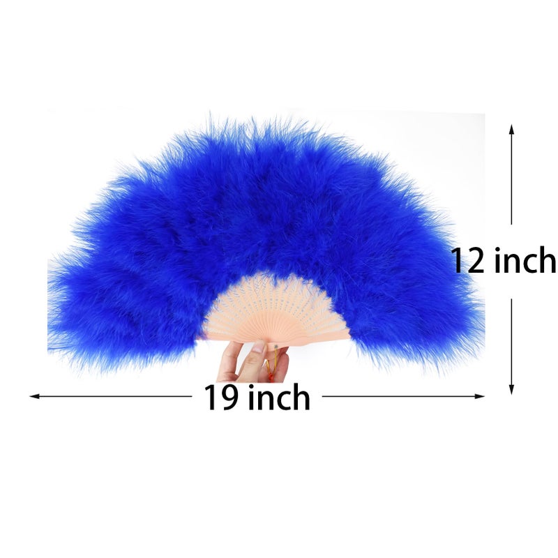 Happy Feather Handheld Marabou Feather Fan, 1920s Vintage Style Flapper Hand Fan for Costume Party and Dancing-Royal Blue - Image 3